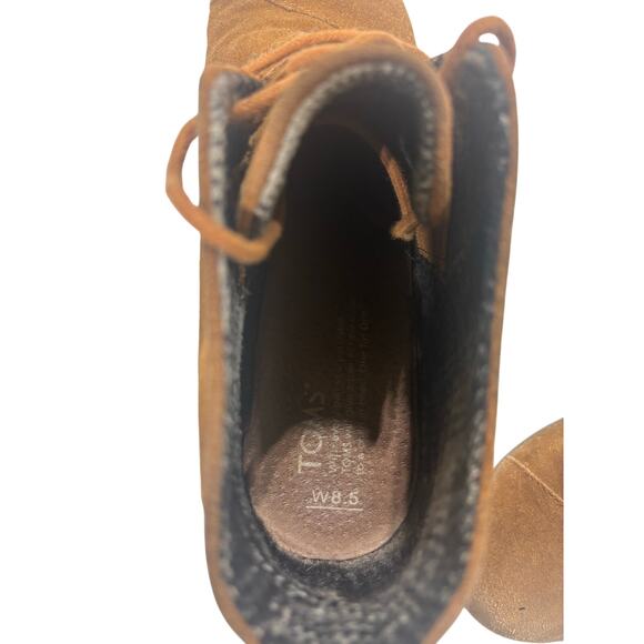 TOMS Women’s Suede Wedge Ankle Booties Brown Lace-Up Size 8.5 - Picture 4 of 6